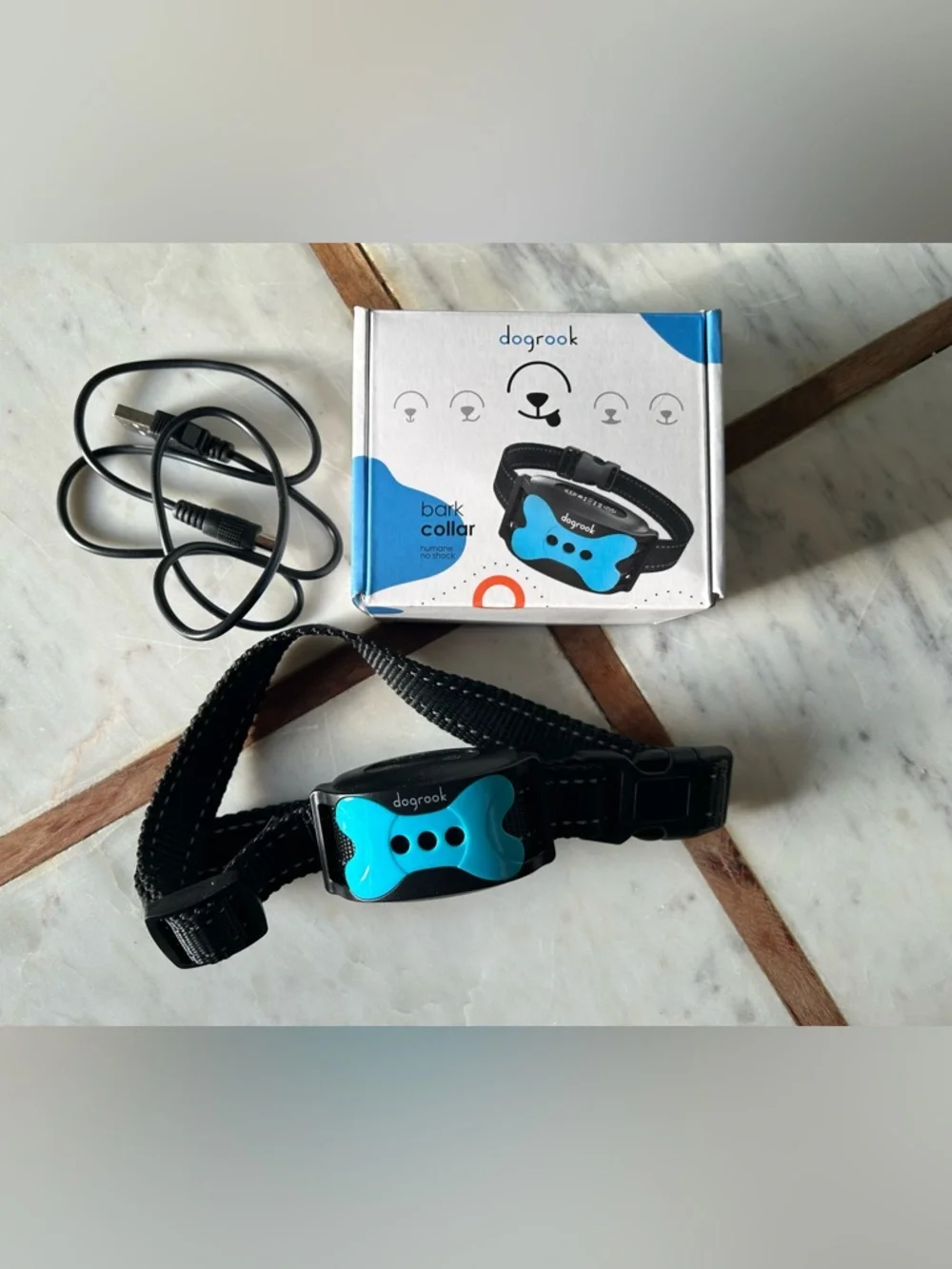 DogRook Remote Training Collar with Blue Anti-Bark Module and Black Strap